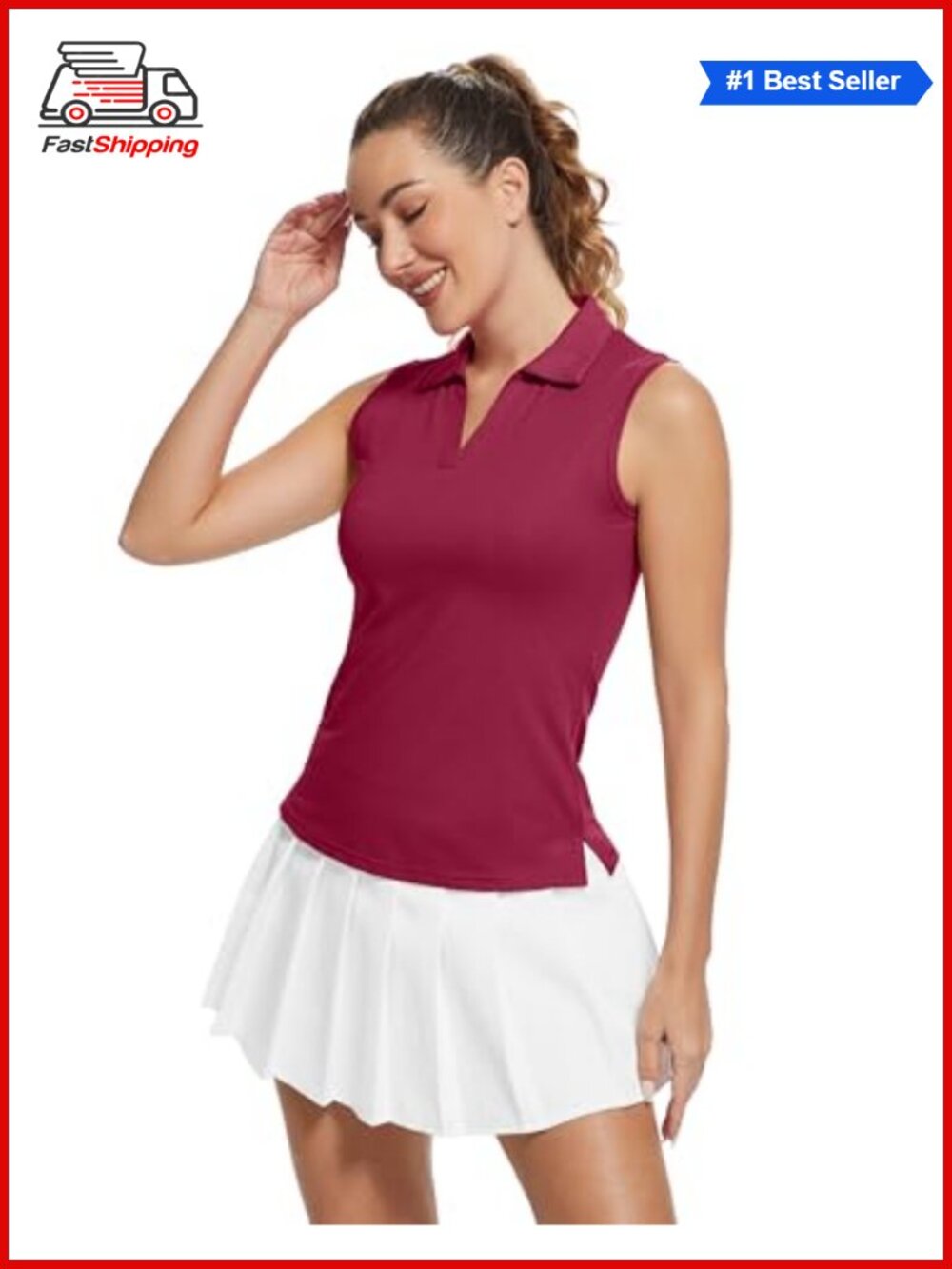 Womens Golf Polo Tank Top UPF 50+ Sleeveless V-Neck Athletic Shirt